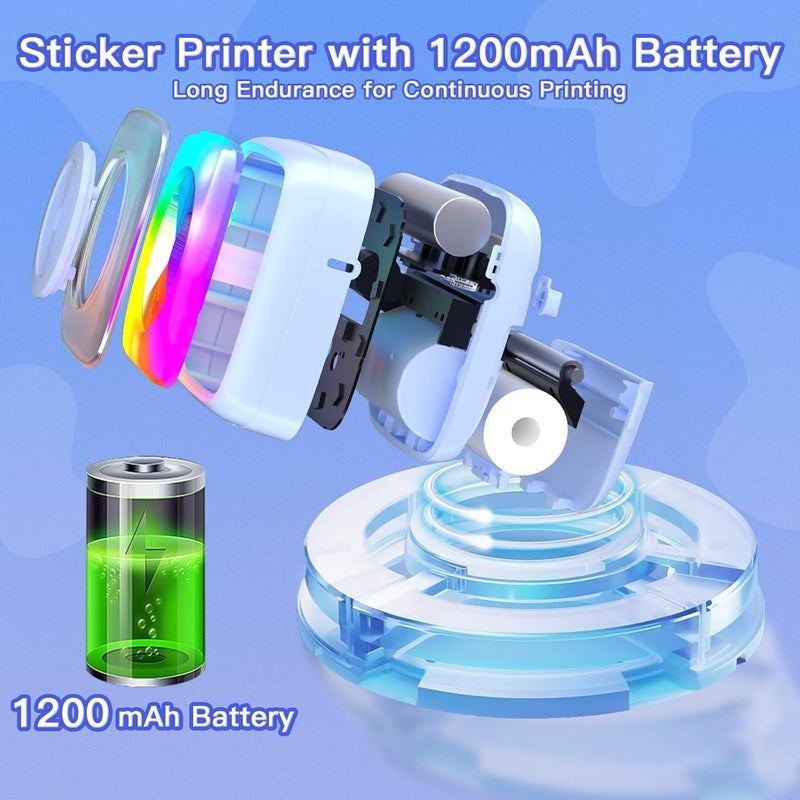 LBT Sticker Printer Print Pod with 6 Rolls Sticker Paper, Seven Color Lighting Modes for DIY Scrapbook, Travel, Notes, Label, Memo, Compatible with iOS&Android - Image 3